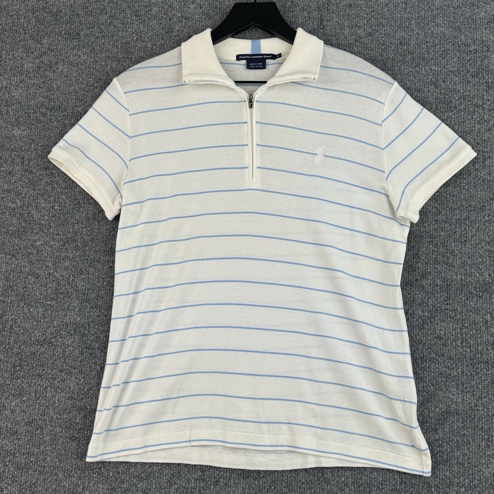 Ralph Lauren Golf Polo Shirt Womens L White Stripe Quarter Zip Short Sleeve